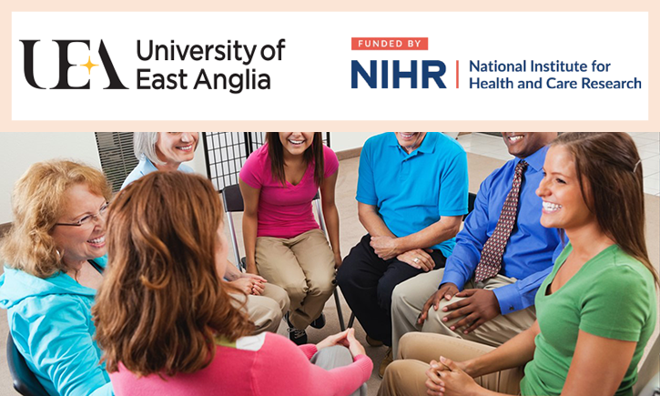 Image of a group discussion with logos from UEA and NIHR