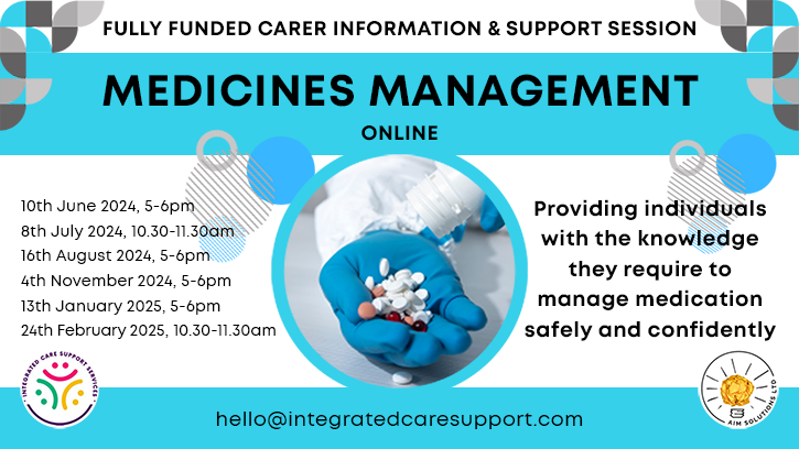 Infographic showing details of a Medicine Management training course for carers